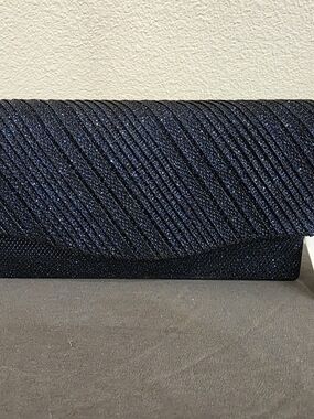 Sparkling Navy Evening Clutch with Textured Diagonal Pleats